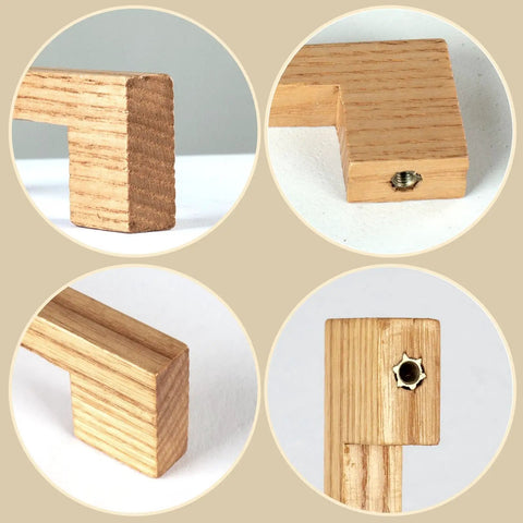 Close-up of Two Pack Beech Wood Cabinet Handles For Cabinet Cupboard Door Drawer Dresser Solid Wood Pulls With Natural Wood Grain