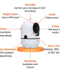 1080P HD WiFi Pan Tilt Indoor Security Camera With Night Vision Motion Detection Two Way Audio Cloud And SD Card Storage