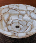Top Shelf Natural Agate Stone Sink For Bathroom And Kitchen Round Semi Precious Spa Wash Basin With Hardened Glaze Straight Up Luxury Vanity Bowl With Slick Finish, close-up view of interior.