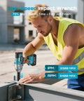 Man using Half Inch Cordless Impact Wrench Beast With 21V Battery, 665 Ft-Lbs Loosening Torque, shown in action on metal beam