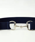 Equestrian Elastic Belt For Women Two Piece Riding Belt Set With Gold Surcingle And Silver Bit Buckle Dark Blue Adjustable Waist Belt
