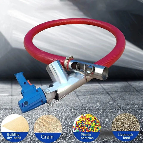 High Power Grain Suction Pump for Home Use with red flexible hose and adjustable diameter grain conveyor.