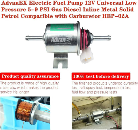 12V Inline Electric Fuel Pump Low Pressure 5-9 PSI For Gas And Diesel Universal Fit Metal Solid Body Compatible With Carburetors