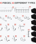 300 Piece Pegboard Hooks Kit With Bins For 1/8 And 1/4 Inch Pegboards All In One Tool Organizer showing hooks, bins, rings