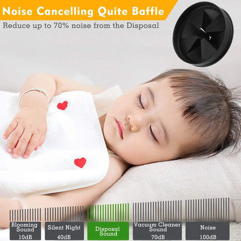 Sleeping child illustrating reduction in noise with 3.25 Inch Silicone Sink Baffle Replacement For Garbage Disposals No Splash Drain Guard Quiet Collar And Drain Plug Disposer Accessory For Whirlaway Waste King Sinkmaster GE And Other Major Models.