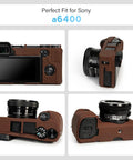 Sony Alpha A6400 A6300 Camera Case Kit With Soft Silicone Body Cover And Grip LCD Screen Protector Dope Bundle Dark Brown