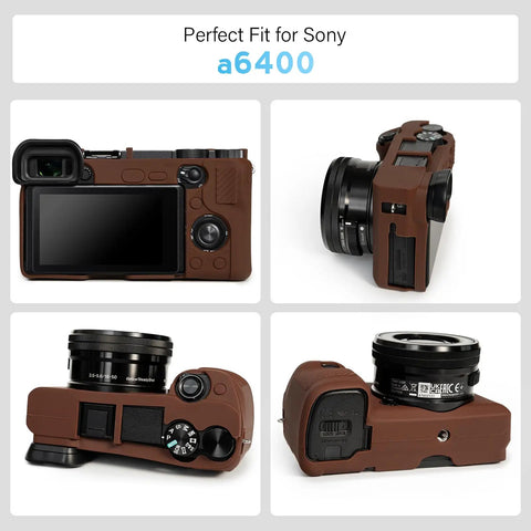 Sony Alpha A6400 A6300 Camera Case Kit With Soft Silicone Body Cover And Grip LCD Screen Protector Dope Bundle Dark Brown