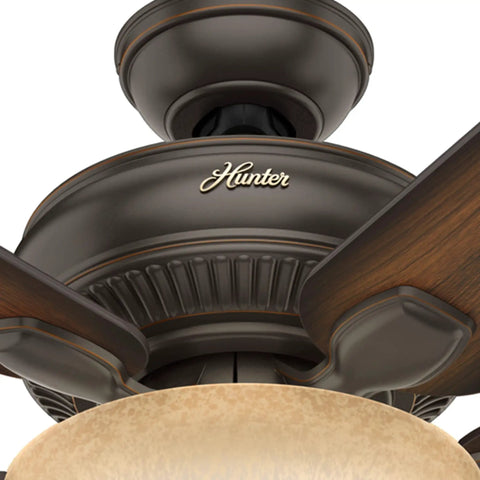 Close-up of Matheston Indoor And Outdoor Ceiling Fan With Light And Pull Chain Control, Ultra Quiet WhisperWind Motor casing detail.