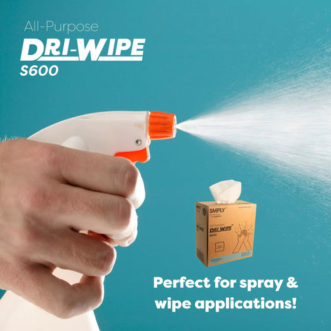 Hand spraying cleaner with All Purpose Disposable Wipes For Auto Shops And Industrial Cleaning, 1,260 Total From 10 Boxes Of 126, 8 By 14 Inch Center Pull Sheets box shown