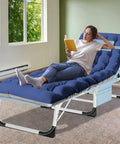 Heavy Duty Tanning Chair With Face Hole And Pad Slate Blue Five Position Folding Chaise Lounge for indoor use with reader