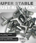 Heavy Duty Cabinet Shelf Support Pegs Tough As Nails Rustproof Steel Pin Hardware With Grippy Anti Slip Inserts For Rock Solid Cabinet And Furniture Setup 20 Piece Set, showing durable and rust-resistant design.