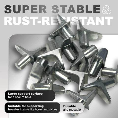 Heavy Duty Cabinet Shelf Support Pegs Tough As Nails Rustproof Steel Pin Hardware With Grippy Anti Slip Inserts For Rock Solid Cabinet And Furniture Setup 20 Piece Set, showing durable and rust-resistant design.