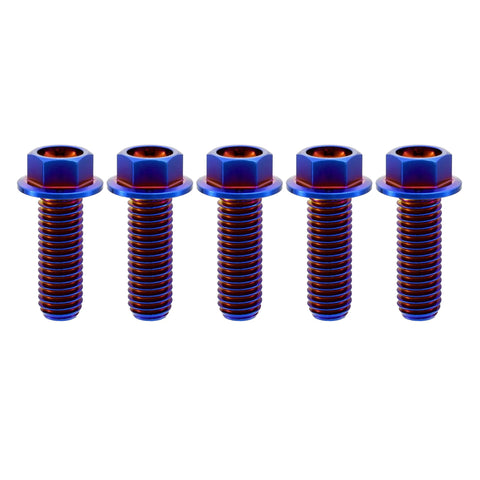 Rison titanium flanged hex head bolts, burnt-blue, M8x1.25x20mm, Ti6Al4V aerospace grade, pack of 5