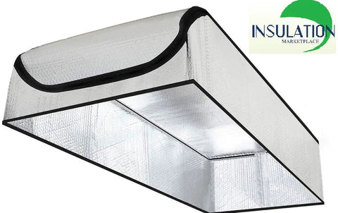 Attic Door Insulation Cover R-15 25x54x11 with Double Bubble Aluminum Foil and Heavy Duty Zipper as visible in packaging