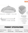Round 27 Inch Fire Pit Spark Screen Built Tough With Ring Handle Heavy Duty Stainless Steel Cover For Outdoor Patio Backyard Fire Pits Easy Open Top Screen Lid with accessories and dimensions shown.
