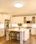 Slim Flush Mount LED Ceiling Light 2400 Lumens, 200 Watt Equivalent, IP54 Waterproof, installed in a modern kitchen