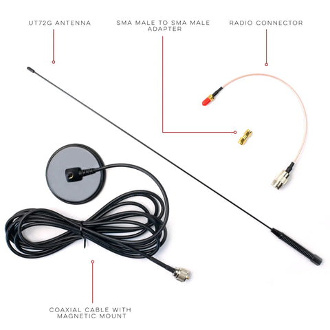 UT-72G 19 Inch Magnetic Mount GMRS Antenna Kit with heavy duty cable, SMA adapters, PL-259 connector for handheld radios, 462MHz
