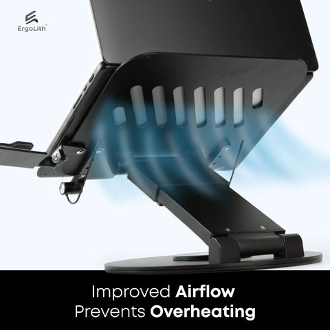 3-In-1 Adjustable Laptop Stand, Book Stand, And Phone Holder With 360 Degree Rotating Display, showing ventilation holes