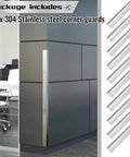 Premium 304 Stainless Steel Corner Guards Rock Solid Wall Edge Protectors on a modern cabinet corner in office setting.