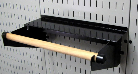 Beefy Heavy Duty Pegboard Paper Towel Holder And Dowel Rod Shelf For Slotted Tool Boards Black Finish Wall Mount Organizer