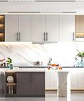 Modern kitchen setting showcasing Tough As Nails Matte Black 5 Inch Kitchen Cabinet Pulls Solid Zinc for stylish decor.