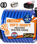 HOHOMETIC heated RV water hose, blue coil, 15-100 ft, with fittings and power cord, -45°F freeze protection