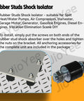 Heavy Duty M10 30X25mm Rubber Shock Isolator Mounts Anti Vibration Kit For Heat And Water Pumps Air Compressors Diesel Generators Garage Motors DIY Engine Builds 4 Piece Set showing rubber studs on metal bracket.