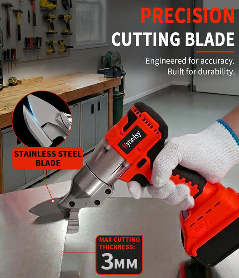 Cordless Metal Shears for Milwaukee 20V Max Tool Only, Brushless Motor For Fast Clean Cuts, No Cord Hassle, Lightweight and Durable for Aluminum, Copper, Stainless Steel, and Sheet Metal, Long Battery Life, Easy Cutting, 3mm stainless steel blade in workshop