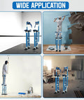 Adjustable 24 To 40 Inch Aluminum Drywall Stilts For Painting, Taping, Or Cleaning - Pro Grade Lightweight Stilts With Rubber Base, Supports Up To 225 Lbs, Blue in use across different settings.