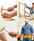 Six In One Mini Hammer And Screwdriver Set Portable Multitool used for home repairs and installation, close-up on hammering nail.