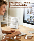 Person using Tiny But Mighty Portable Desk Fan Battery Operated and Rechargeable, Ultra Quiet 180 Degree Tilt Folding Personal Fan With 3 Speed Settings