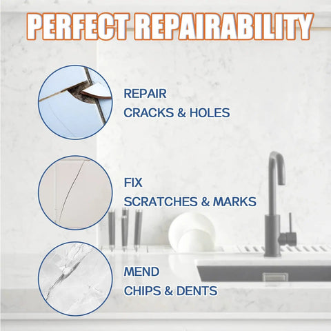 Porcelain Repair Kit With Two 50g Tubes, Waterproof Fiberglass Tile And Tub Repair Kit, fixes cracks, scratches, and chips shown.