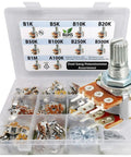 Dope 50 Piece Dual Gang Stereo Potentiometer Kit With 6 Pin Terminals Includes Linear B1K B5K B10K B20K B50K B100K B250K B500K B1M And Log Taper A100K For Audio Projects From 1K To 1M Range in a storage box