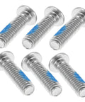 Close-up of 24 Pieces Roller Skate Stopper Screws Kit for Inline and Quad Skates showing six silver screws with blue thread lockers.