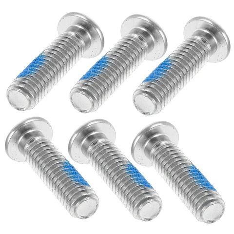 Close-up of 24 Pieces Roller Skate Stopper Screws Kit for Inline and Quad Skates showing six silver screws with blue thread lockers.