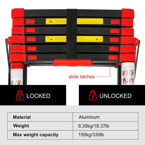 Lightweight Aluminum Telescoping A-Frame Ladder 5 Ft Portable Multi-Purpose Folding Step Ladder with lock and load details
