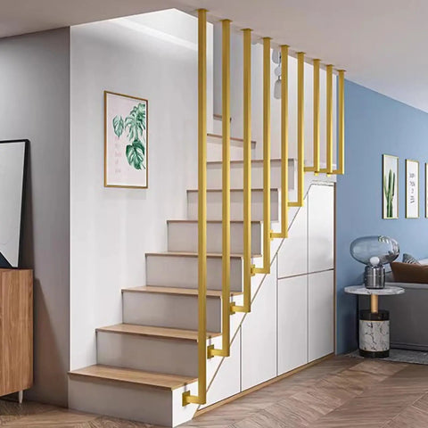 Real Deal Gold L Shape Stair Handrail Built Tough For Indoor Steps Heavy Duty Galvanized Metal Guardrail with Anti Slip Safety Grip.