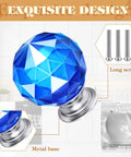 Colorful Crystal Knob Set, 10 Pieces, 30mm Glass Drawer Pulls For Cabinets, Drawers, Dressers, And Kitchen, Artsy Style, Includes Screws, Perfect Quick Cabinet Refresh blue crystal knob with metal base and long screw