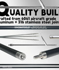 Rugged Seven Foot Aircraft Grade Aluminum Hawaiian Sling Pole Spear With Three Prong Stainless Tip and details highlighted