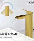 Gold Vessel Sink Faucet Brushed Gold Tall Waterfall Bathroom Vanity Faucet flows water into sink with single handle control.