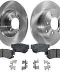 Brake rotor and pad kit for Hyundai Sonata 2005-2008 rear; two solid rotors, two pad sets with hardware