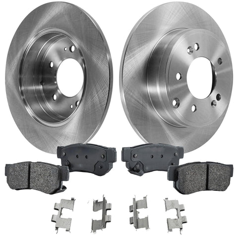 Brake rotor and pad kit for Hyundai Sonata 2005-2008 rear; two solid rotors, two pad sets with hardware