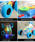 Light Up Sensory Toy Car For Kids With Autism, Bump And Go Monster Truck with LED lights, colorful gears, and music effects
