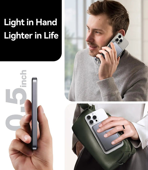 Snag This Ultra Slim Magnetic Wireless Power Bank With 10000mAh Juice And 22.5w Rapid Boost For iPhone 17 16 15 Series, slim design in hand.