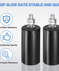 Two Heavy Duty 4 Pack Slide Gate Guide Rollers Slick Nylon Wheels With Sealed Steel Ball Bearings For Sweet Universal Sliding Door Track Replacement Components Black.