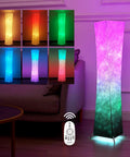 Slender 39 Inch Floor Lamp With Remote Control, RGB Color Changing LED Lights, Brown Gradient Fabric Shade in living room