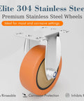 Rigid 4 Inch Stainless Steel Caster Wheel Set Of 2 For Industrial Use, rust resistant 304 stainless steel frame, side view of caster.