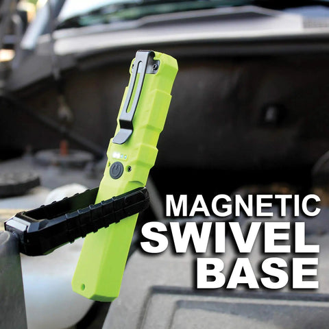 Mantis COB LED Work Light Tough As Nails, Rechargeable Battery, Magnetic Mount With 180 Degree Pivot, shown in use.