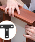 Hands assembling furniture using Beefy Heavy Duty Black T Shape Corner Brackets 20 Pieces Stainless Steel With Screws Small Flat Corner Braces