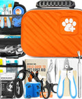 95-Piece Vet-Approved Pet First Aid Kit For Dogs And Cats With Outdoor And Travel Essentials In A Go-To Compact Travel Bag For Home Car Or On The Go In Guardian Orange displayed with contents